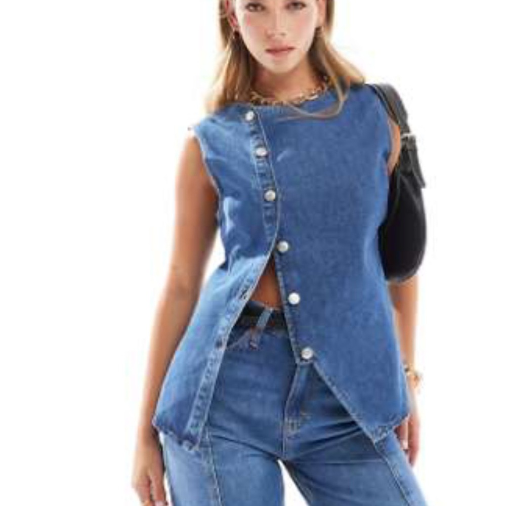 Denim Sleeveless Button-Up Top by ASOS